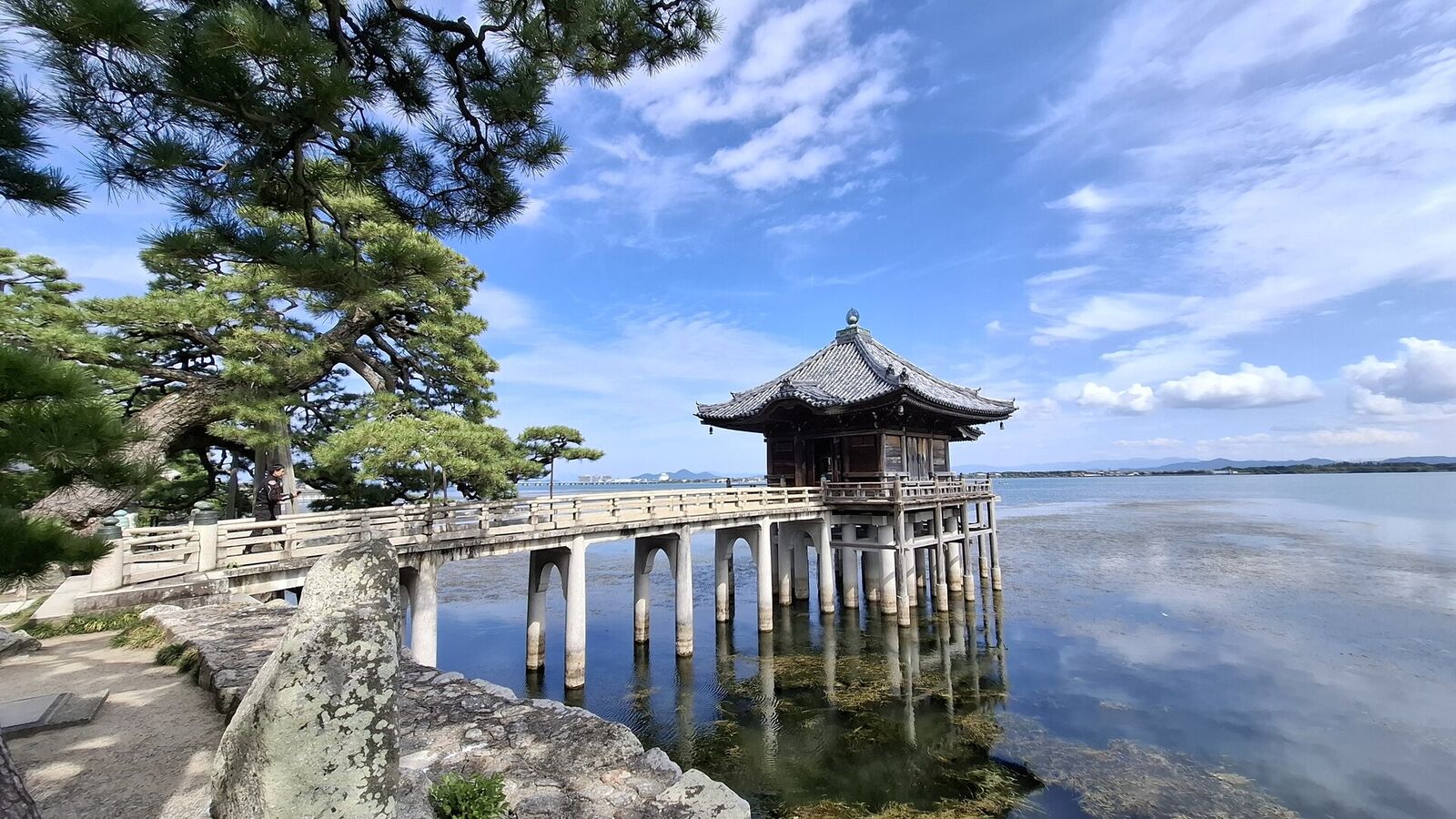 Ukimido floating pavilion on Lake Biwa