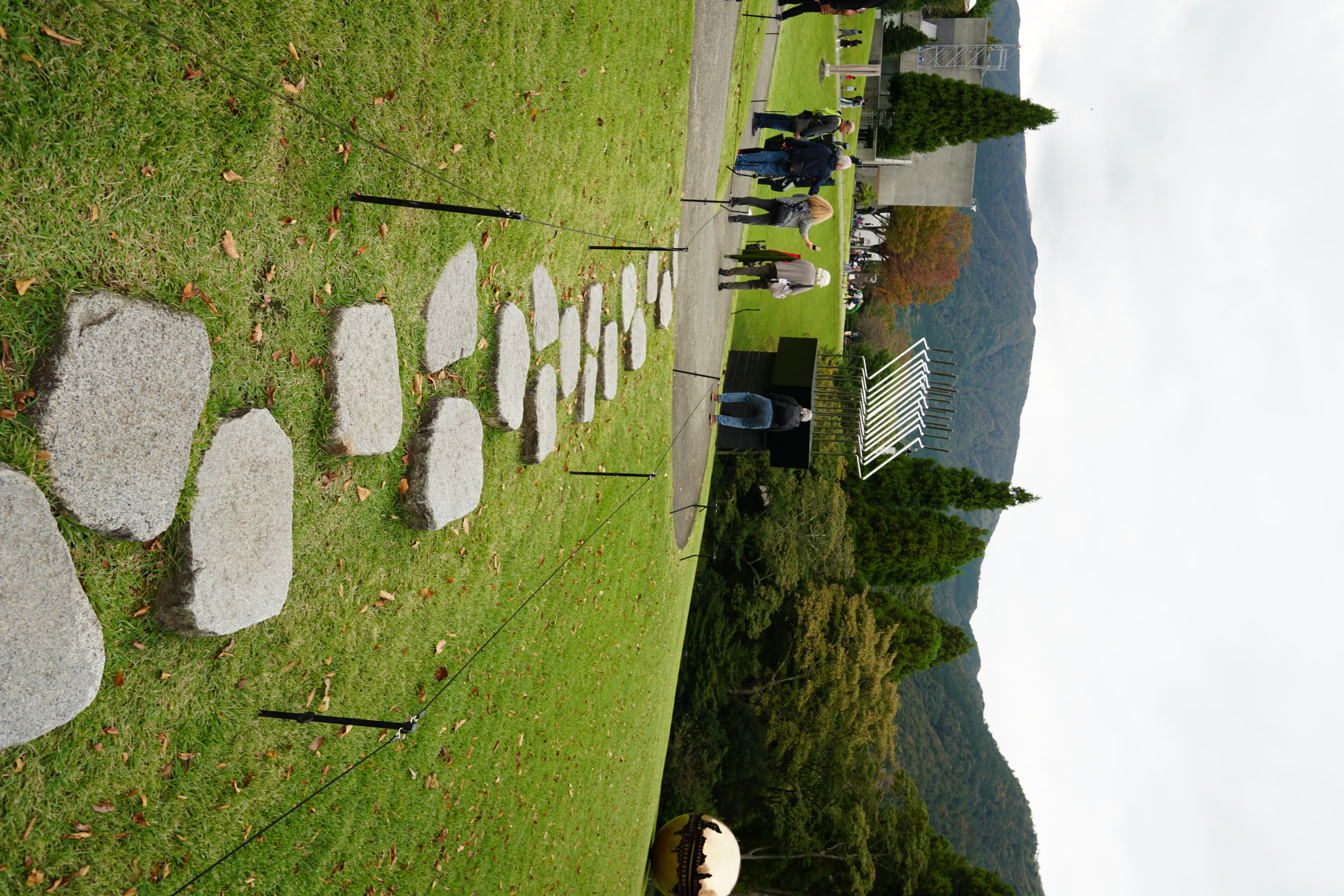 Stone garden installation with geometric patterns