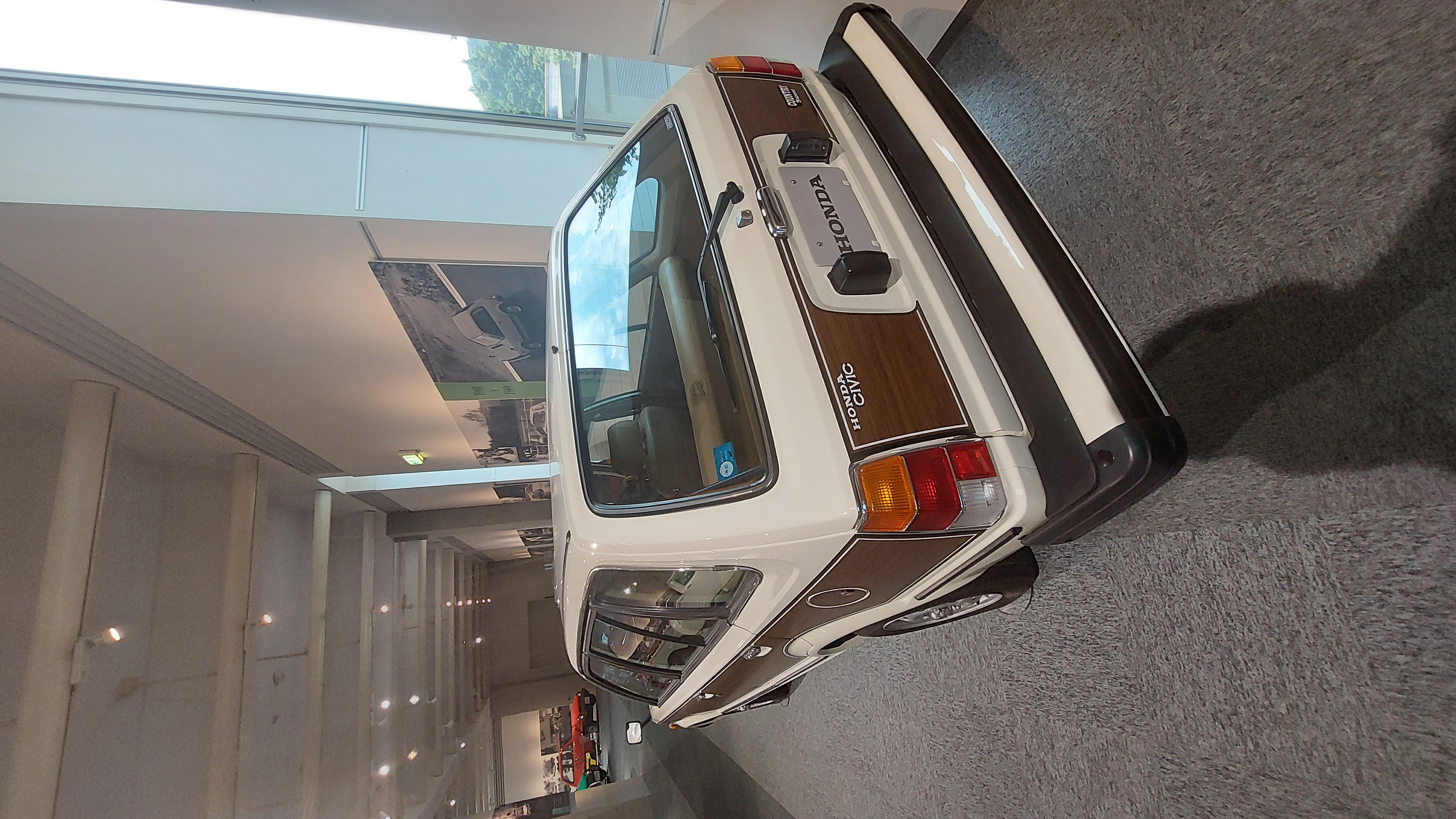 First generation Honda Civic Country in white with wood-style trim, the car that conquered America