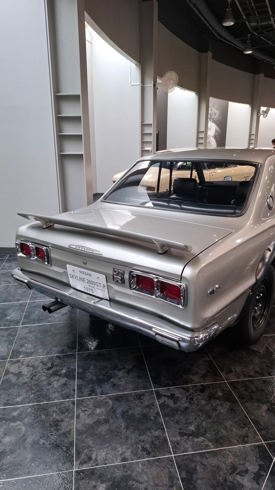 Hakosuka Skyline GT-R rear view showing the quad round taillights and Skyline 2000GT-R badge